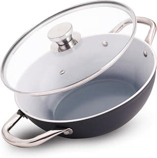 Wonderchef Eco-Glide Kadhai with Glass Lid | | Chemical-Free Ceramic Coating | 28cm, 4.3L | Healthy, Low Oil Meals | Scratch-Resistant | Stainless-Steel Handle | Gas & Induction Compatible | Grey
