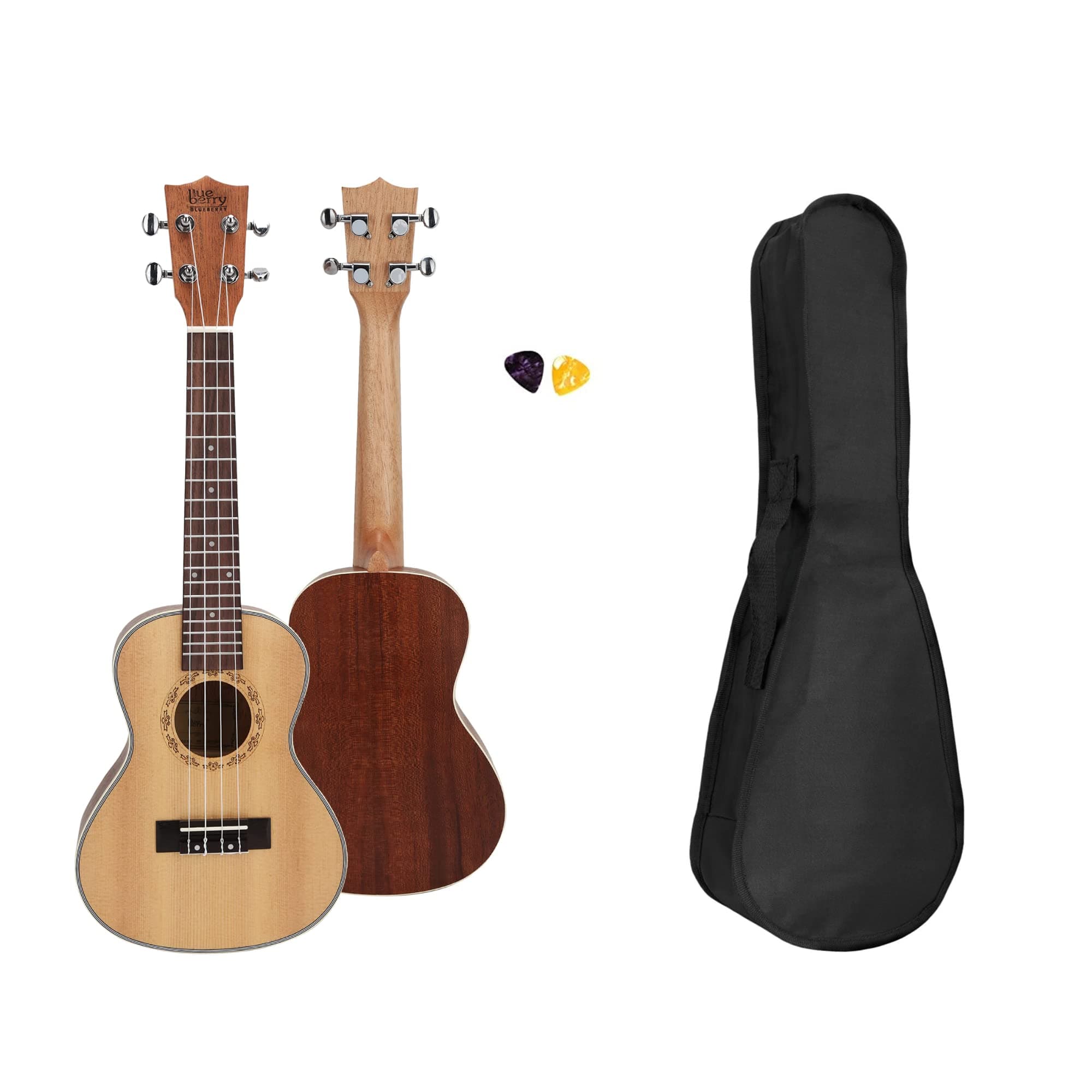 BLUEBERRY UK-30 Concert Ukulele Body made with Spruce and Mahogany Wood, Rosewood Fret board, ABS Edage Biding with Bag and 2 Picks - 23 Inch (Natural)