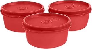 SignoraWare Tiny Wonder BPA Free Plastic Storage Containers | Airtight & Leakproof | Easy To Clean | Microwave Safe | Kitchen Storage | Food Grade (200ml + 200ml + 200ml | Setof3 | DeepRed)