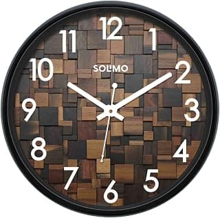 Amazon Brand - Solimo 12-inch Plastic & Glass Wall Clock - Wood Craft (Silent Movement), Black