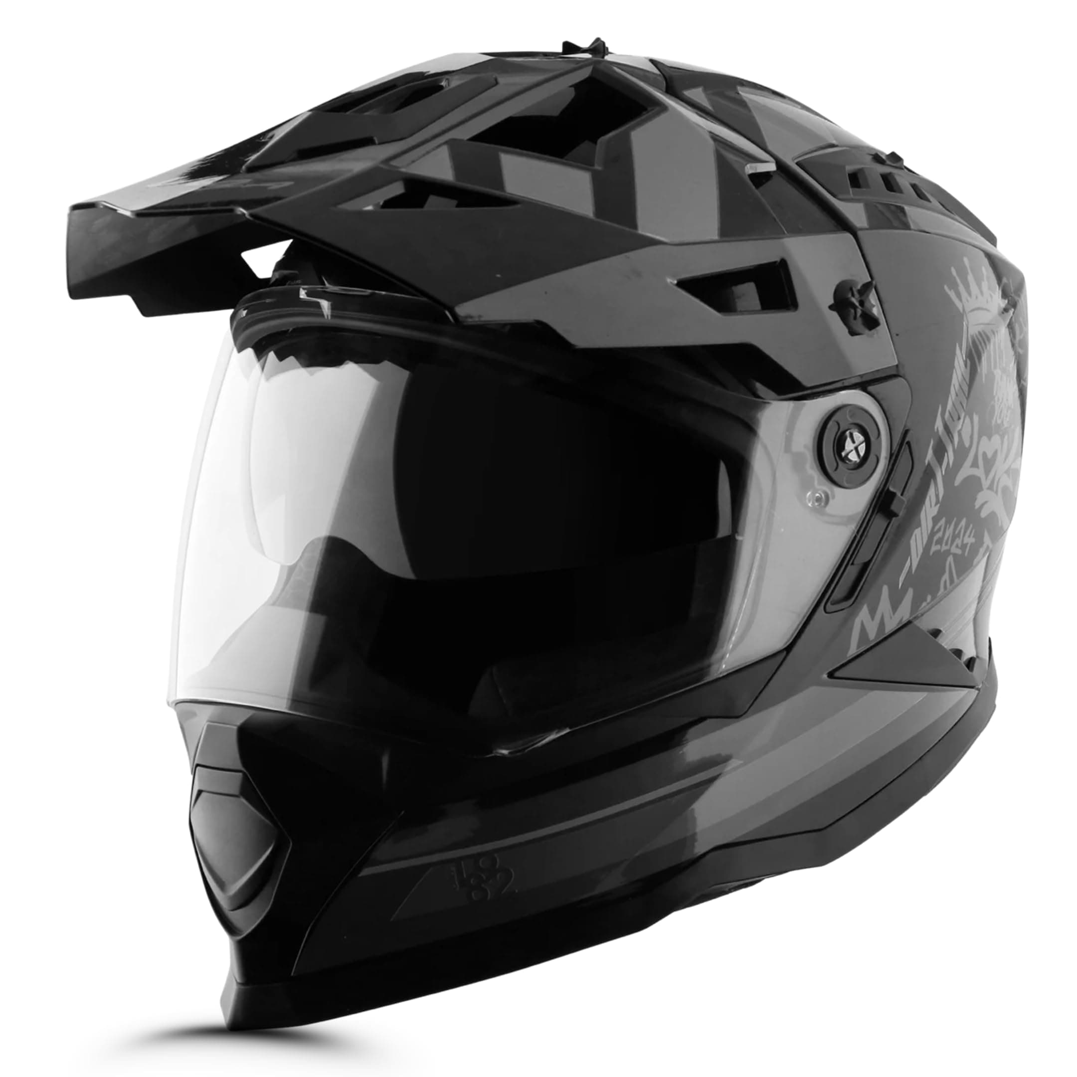 Vega VF 11 Dirt-X Trial Full Face Motorcycle Helmet with Shock Absorbing Shell, Aerodynamic Design, Ventilated Interior, Off -Road Ready, Racing Fit – Black Grey