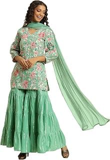 W for Woman Women Cotton Blend Kurta With Sharara & Dupatta