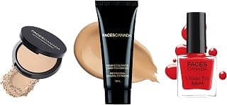 FACESCANADA Weightless Matte Light Coverage All Skin Type Compact SPF 20, Ivory 9gm & Matte Finish Foundation, Mini - 18 ml,Beige 03 (Beige) & Faces Glossy Splash Nail Enamel, Hot Paprika 63, 8 ml