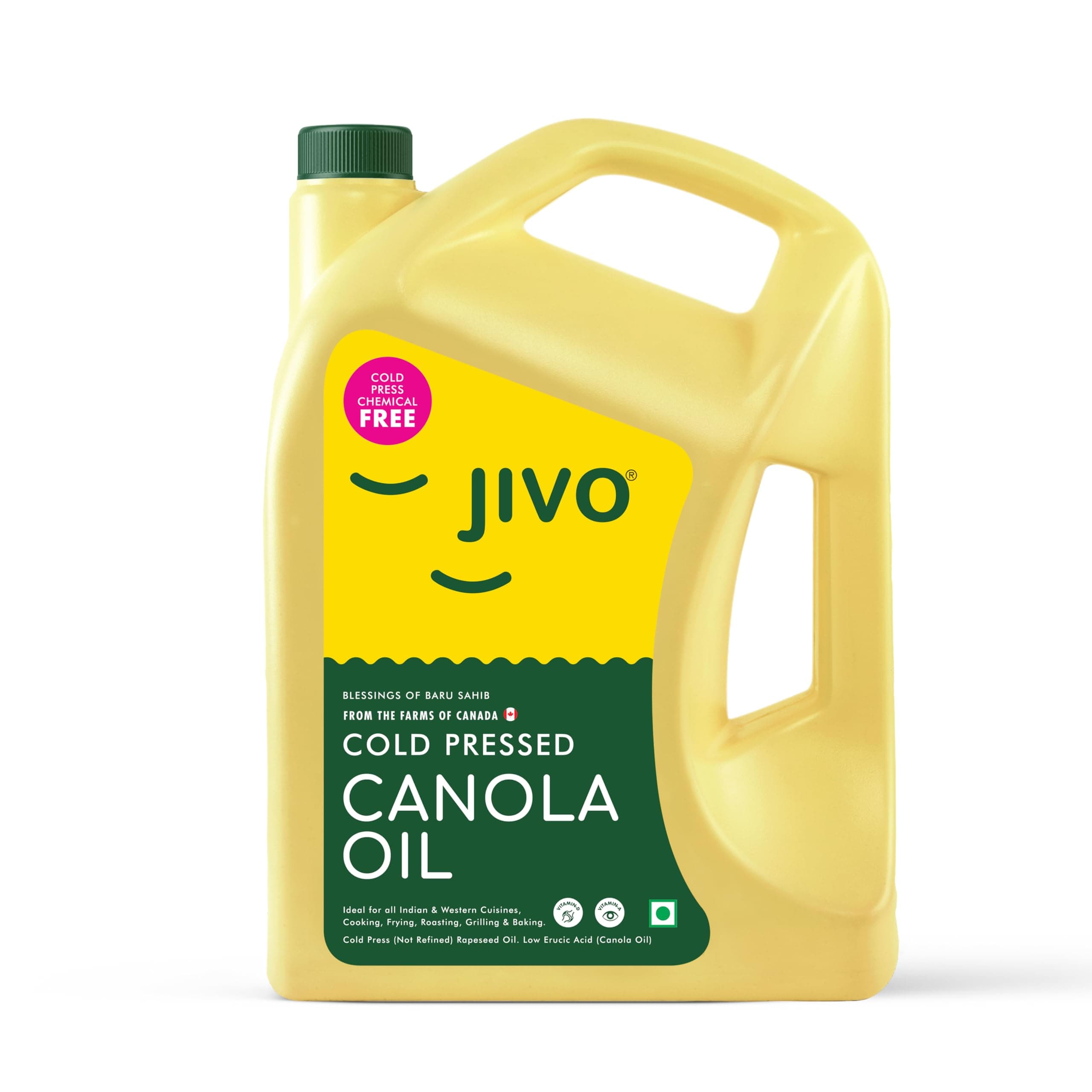 Jivo Cold Pressed Canola Oil 5 Litre | Natural Edible Cooking Oil | Ideal for Daily Family Cooking, Frying & Baking