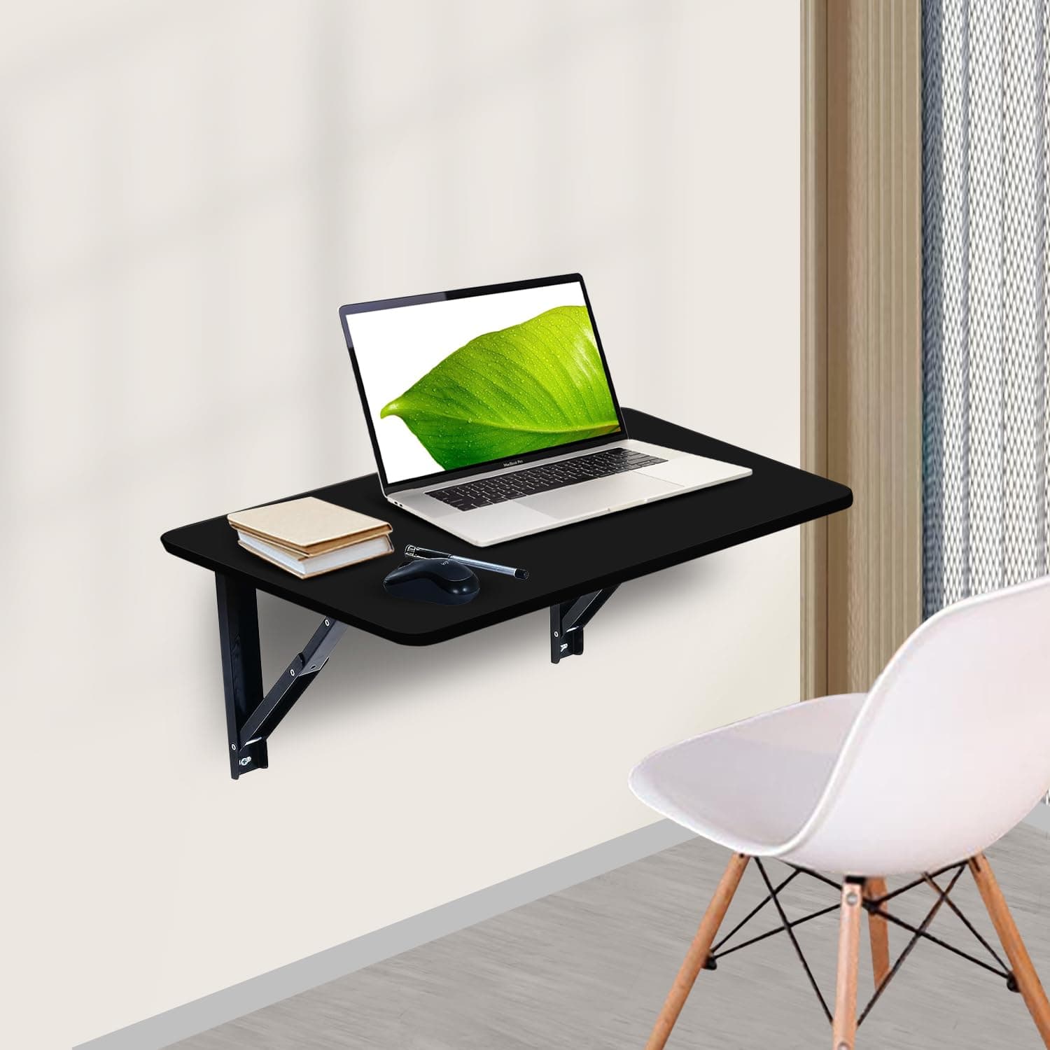 wow craft Engineered Wood Wall Mounted Multipurpose Foldable Table | Study Table, Computer Desk, Work Desk | Black, 24x16 Inch | DIY