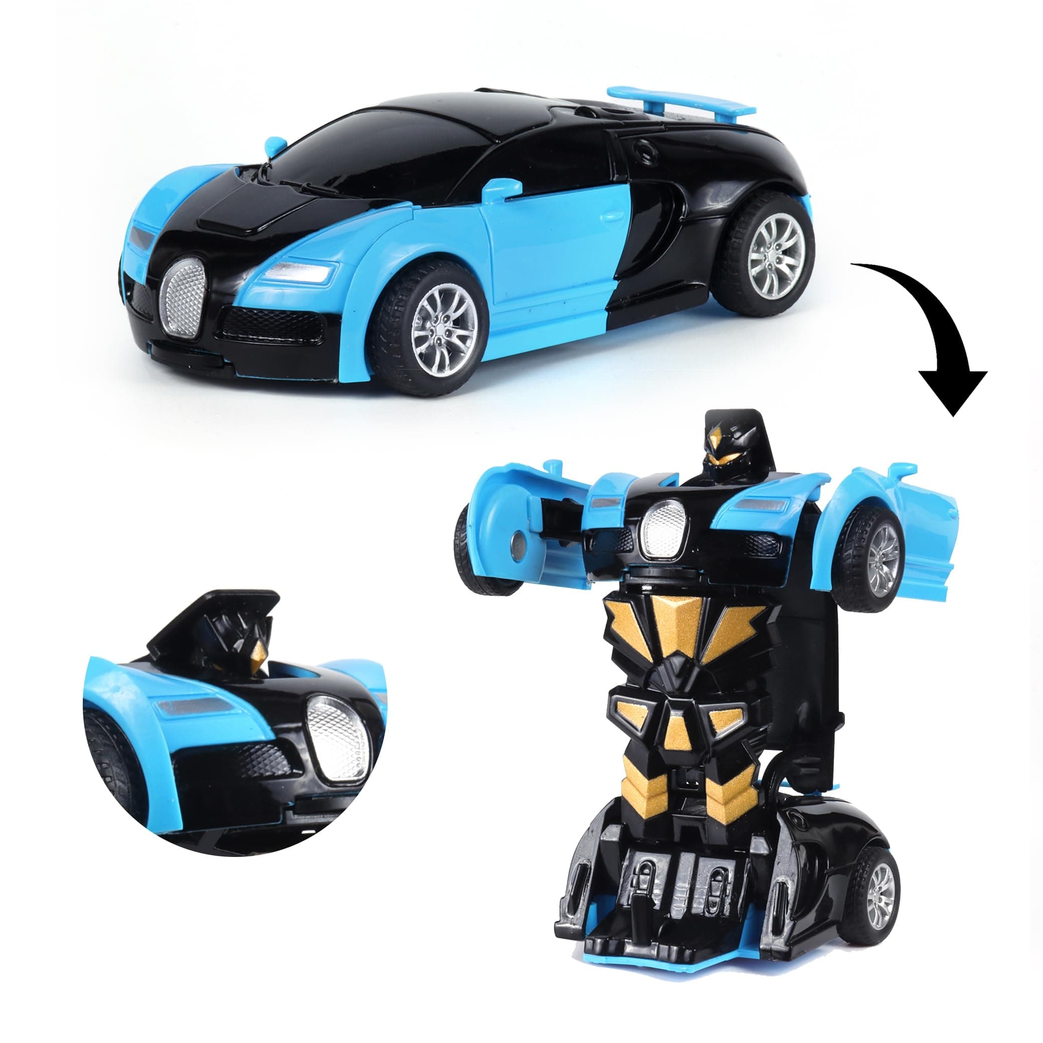 Frendo Transforming Robot Car Toy for Kids| Crash to Transform Robot Car| Friction Powered Push & Go Action| No Batteries Needed| Durable ABS Plastic Toy for Boys & Girls|Blue