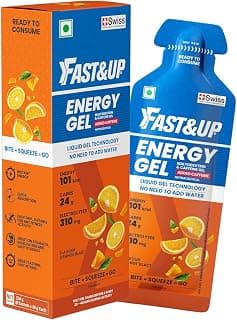 FAST&UP Energy Gel- Orange Blast flavour (Caffeinated) - Pack of 6 Gel Sachets, 39g per sachet- For Instant energy boost, Improved endurance and performance