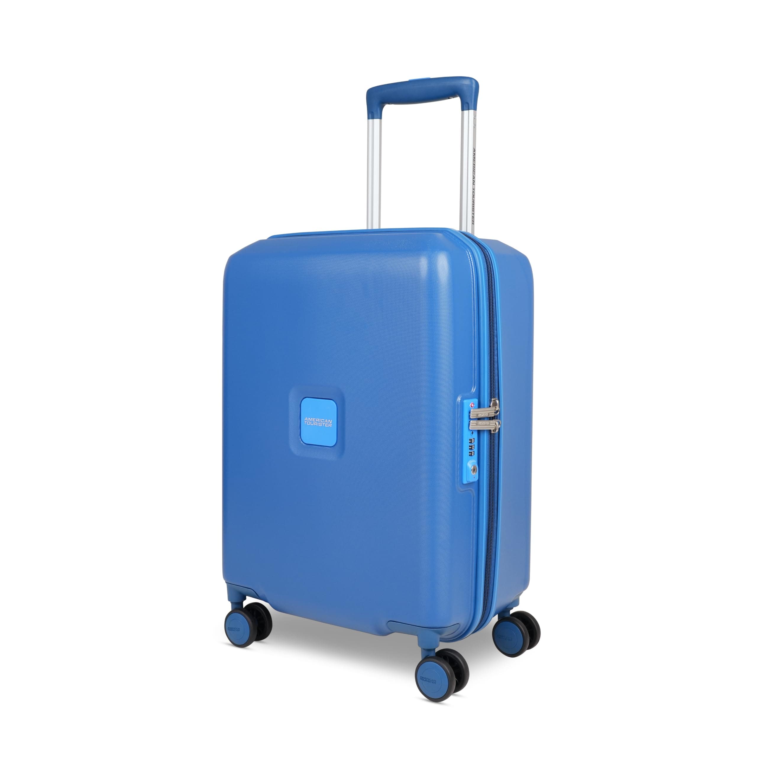American Tourister Zenrix | Cabin Trolley Bag (55 cm) | 360° 8 Wheel Travel Luggage | Hard Case Polycarbonate Suitcase | Recessed TSA Lock | Deep Blue & Light Blue