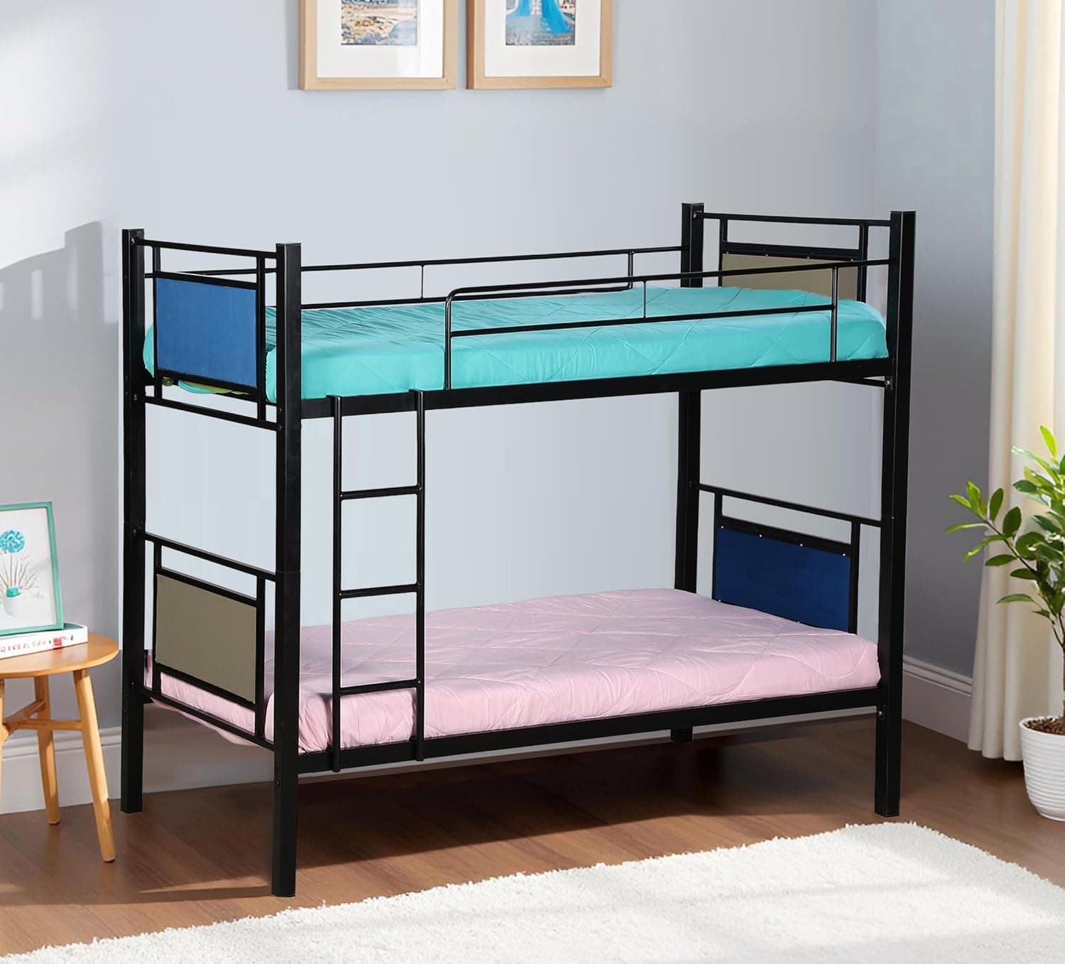 Spacecrafts® Adult Bunker Cot | Metal Bunk Bed Frame with Ladder | Mild Steel | Sturdy Guardrails | Space-Saving Design | Frame only | Mattress Not Included (Size: L:202, W:99, H:167 CM)