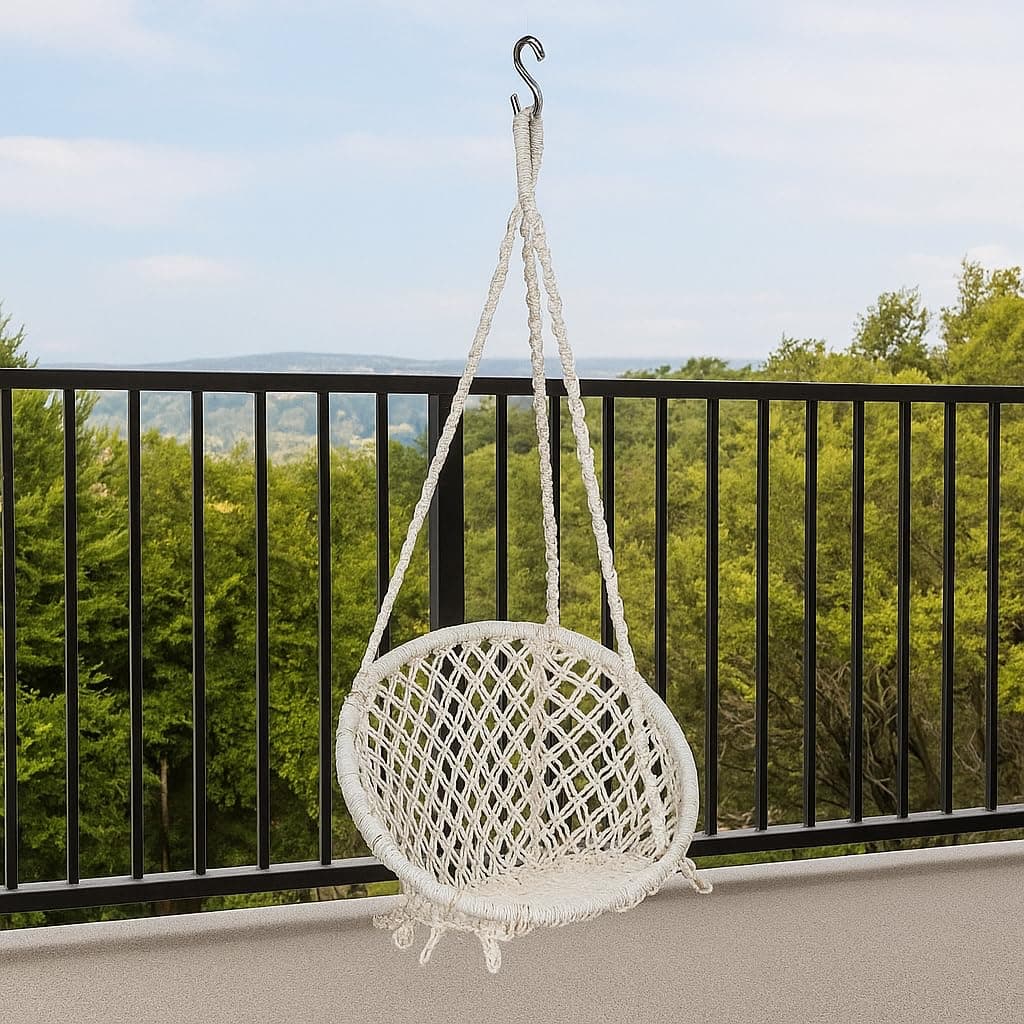 Patiofy Made in India Round Shape Baby Hammock-Hanging Cotton Swing Chair with Hanging Kit for Baby Swing Indoor & Outdoor/Baby Swing Backyard/ 120Kg Capacity/Swing Jhula for Kids & Adults (White)