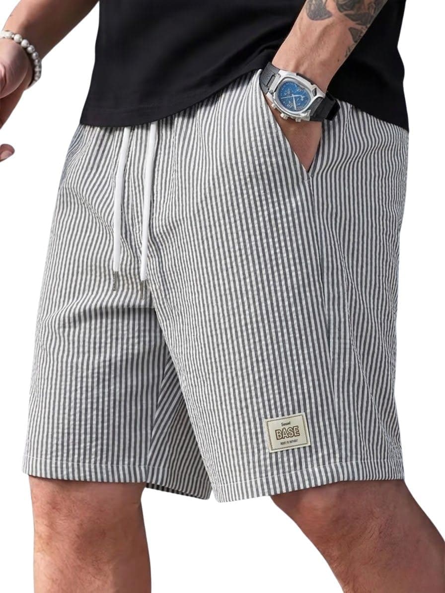 Men's Cotton Casual Shorts |Striped Half Pants for Men |Comfortable | Elastic Waist with Drawstring | Lightweight & Comfortable for Beach Vacations, Casual Daily Outings & Sleepwear Bermuda Shorts