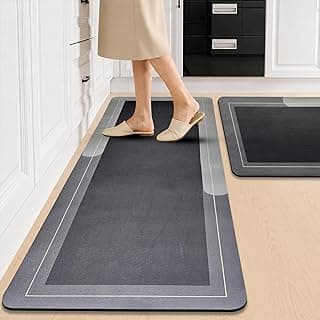 SITTELLA Rubber 2 Kitchen Mats Set, Anti-Skid Kitchen Mats 3.5mm, Water Absorbent Rug, Carpets, Floor Mat for Home and Kitchen (120x40cm & 40x60cm) in Grey, Rectangular
