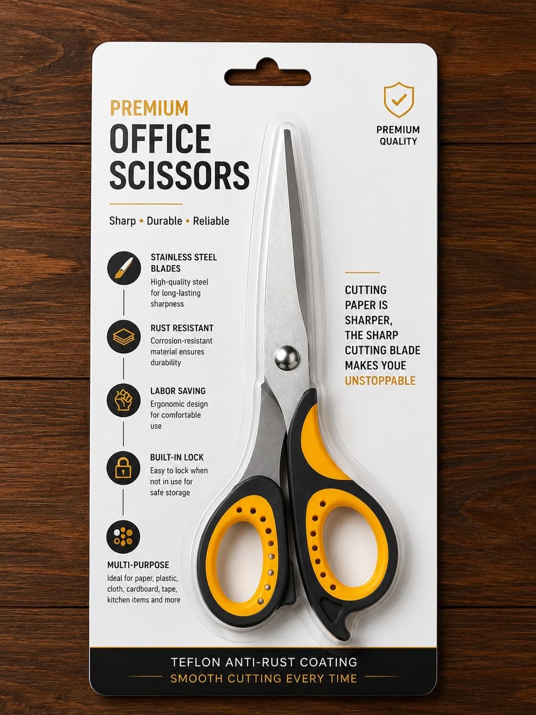 GEOCARTER Office & Home Scissors, Heavy Duty Teflon Anti Rust | Stainless Steel Comfortable Ergonomic Grip Sharp & Long-Lasting Cutting Edge Scissors