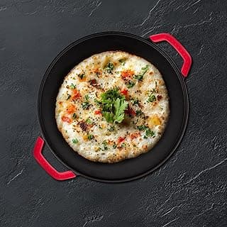 Pigeon by Stovekraft Pre-Seasoned Cast Iron Tawa 30 cm | Pre-Seasoned with 100% Vegetable Oil | Naturally Nonstick | High Pressure Casting | Toxin-Free |Nostalgic Taste | Double Side Handles|Induction and Gas Stove Compatible
