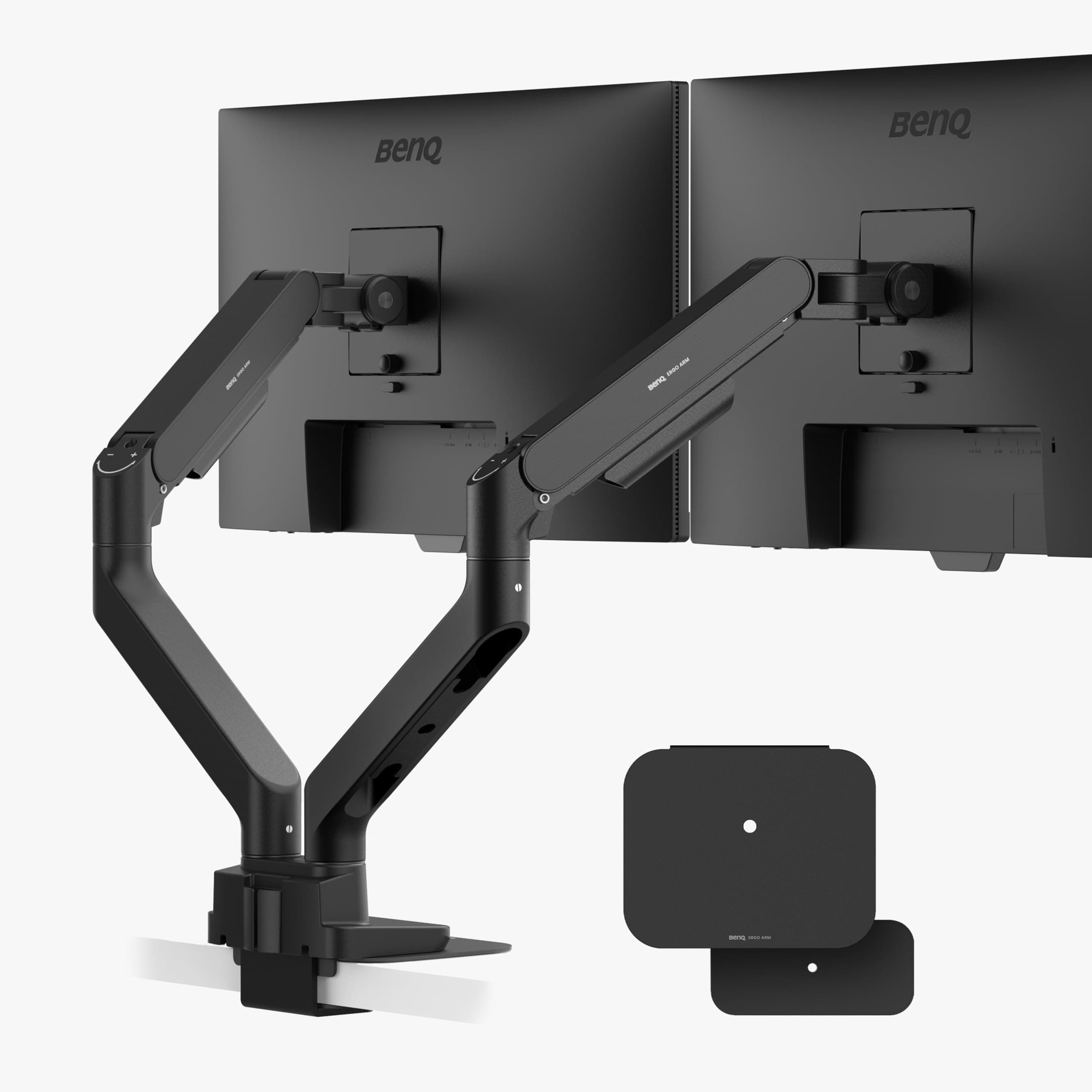 BenQ BDH01 Dual Ergo Monitor Arm -Heavy Duty Gas Spring|Supports Upto 35" & 44lbs(20 Kg) Monitor Screens|Top C Clamp and Grommet Base|Height Adjustable|Reinforcement Plate|VESA 75x75&100x100mm(Black)