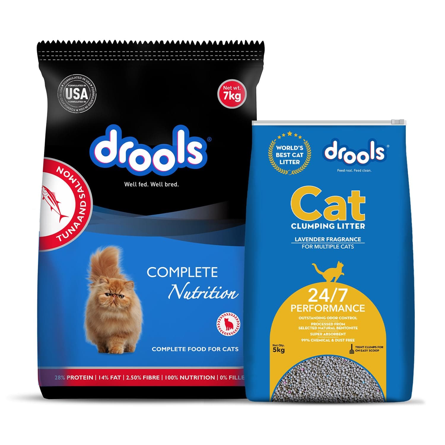 Drools Adult Dry Cat Food 7kg with 5kg Free Cat Litter | Tuna & Salmon Flavour | Taurine Supports Heart Health | Promotes Skin & Coat | Maintains Urinary pH | Reduces Hairball Formation (1 Count)