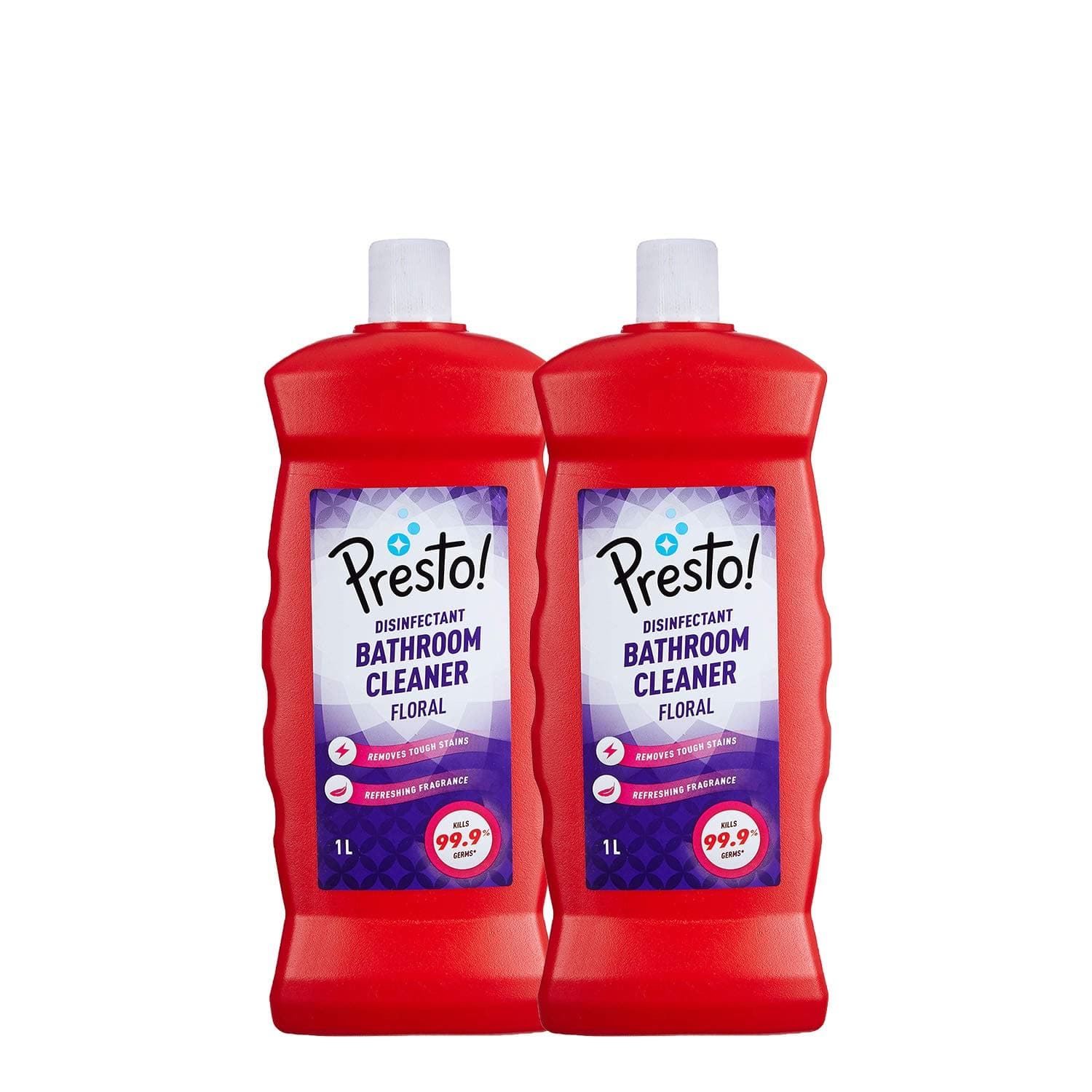 Amazon Brand - Presto! Bathroom Cleaner | Floral | 2 Litre | 1 L X 2 Packs | Suitable For Bathroom Floors, Slabs, Wall Tiles, Sinks, Basins, Stainless Steel Taps & Shower Heads