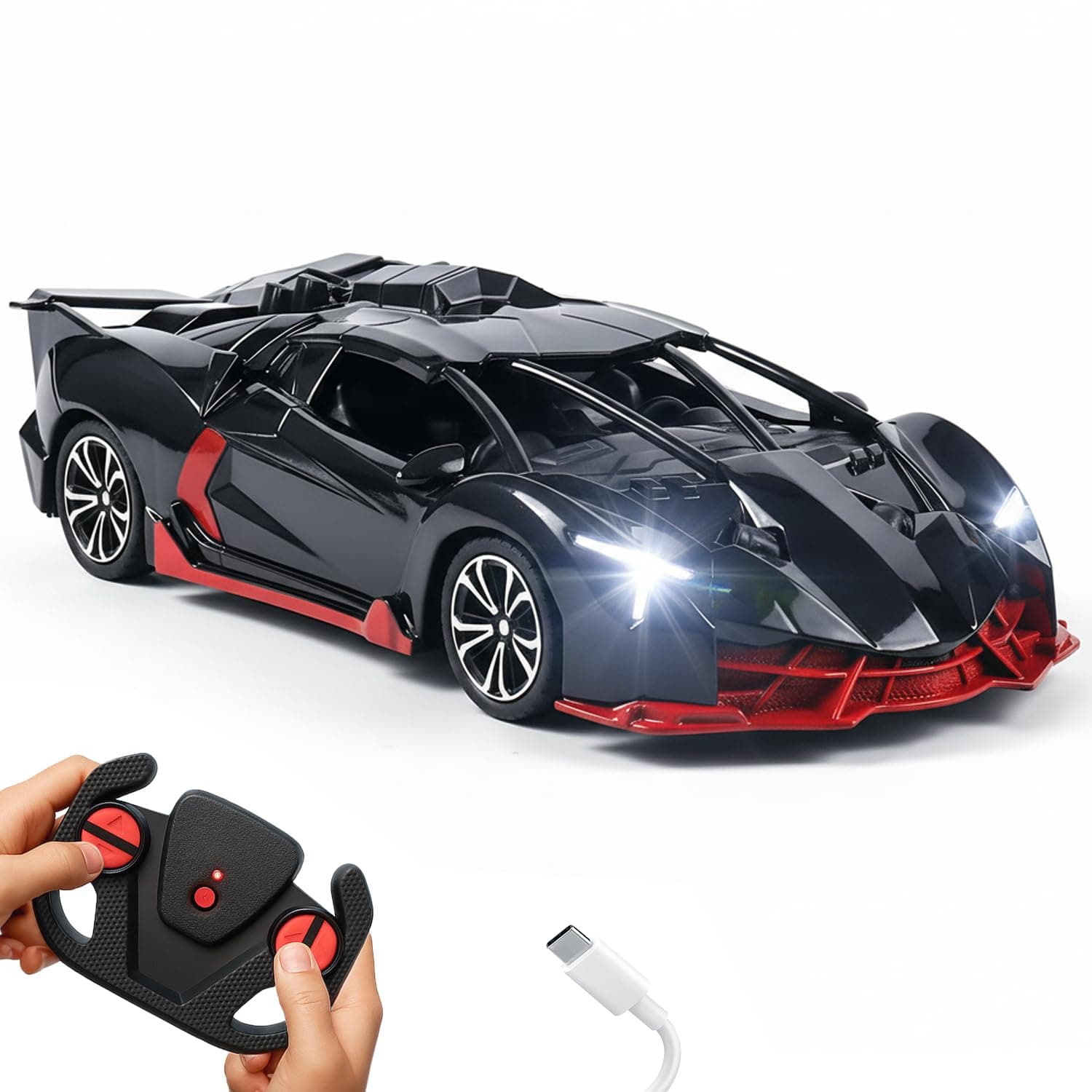 Lifelong Rechargeable Remote Control Car for Kids 4-10 Years|2.4GHz High Speed Collectible RC Car, 90 120 Min Playtime, 125 ft Range, LED Headlights, TypeC Charging, BIS Certified Toy (LLCRR01)(Black)