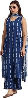 Libas Woven Design Cotton Blend Straight Kurta With Palazzo and Dupatta