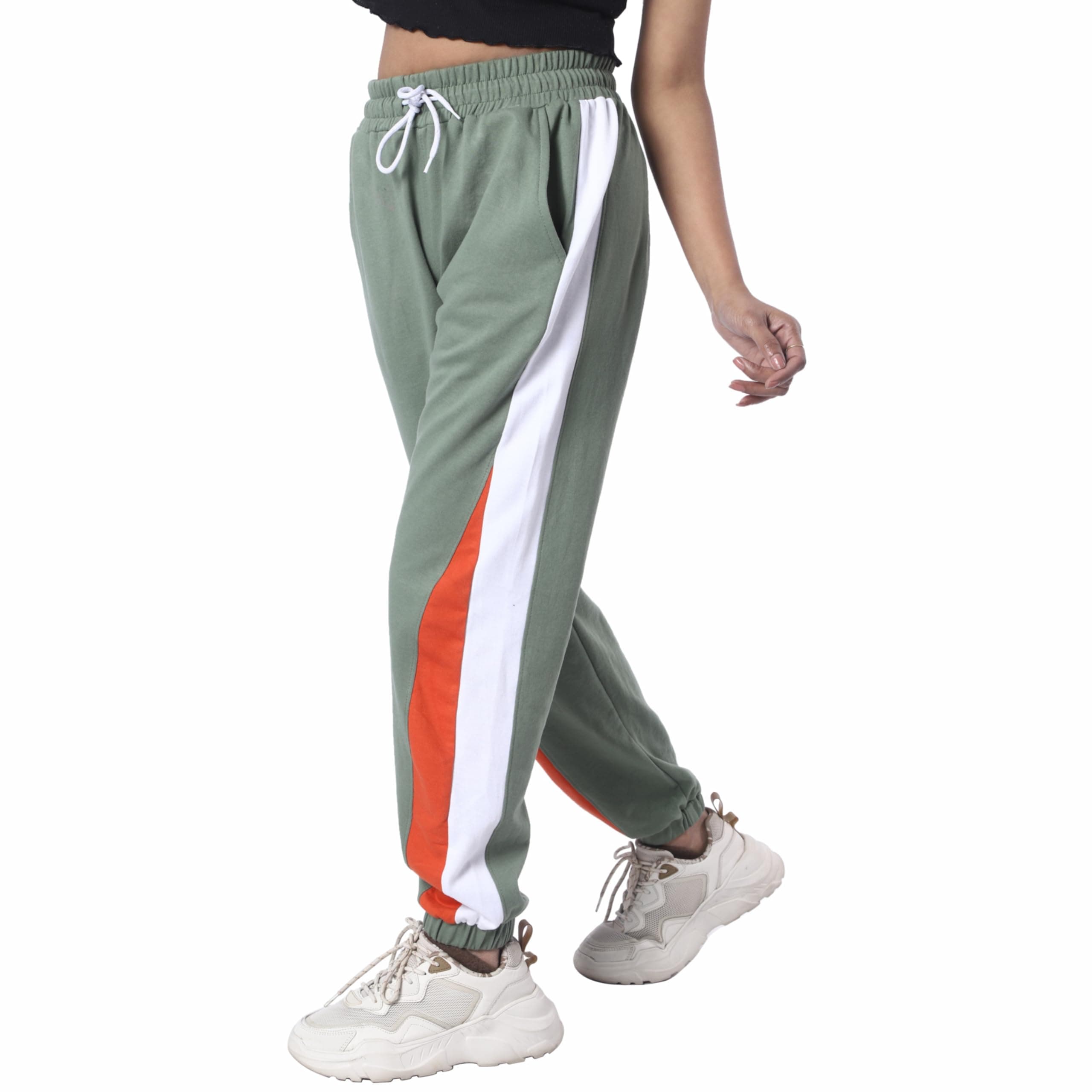 London Hills Women's Regular Fit Mid Rise Cotton Blend Joggers Track Pants | Striped Track Pants