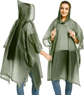 Allextreme EVA Poncho Raincoat Transparent Hooded waterproof Rain Jacket with Sleeves for Women Men Camping Rainy Season Travel (Olive Green)
