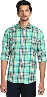 Colorplus Men's Pure Cotton Checks Pattern Tailored Fit Spread Collar Full Sleeve Casual Shirt