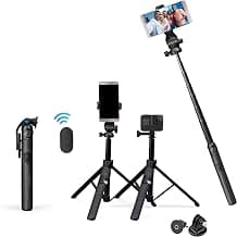 DIGITEK® (DTR-525 SS) 160 CM Long Tripod Selfie Stick with Wireless Remote, Aluminum Rod with 3 Legs Base, 360° Head, GoPro Adapter, 7 Section Adjustment - Compatible with Phones & Action Cameras