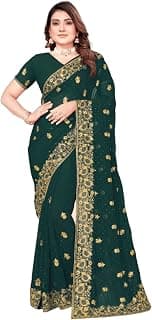 Embroidered Georgette Saree for Women with Blouse Piece | Traditional Indian Ethnic Saree