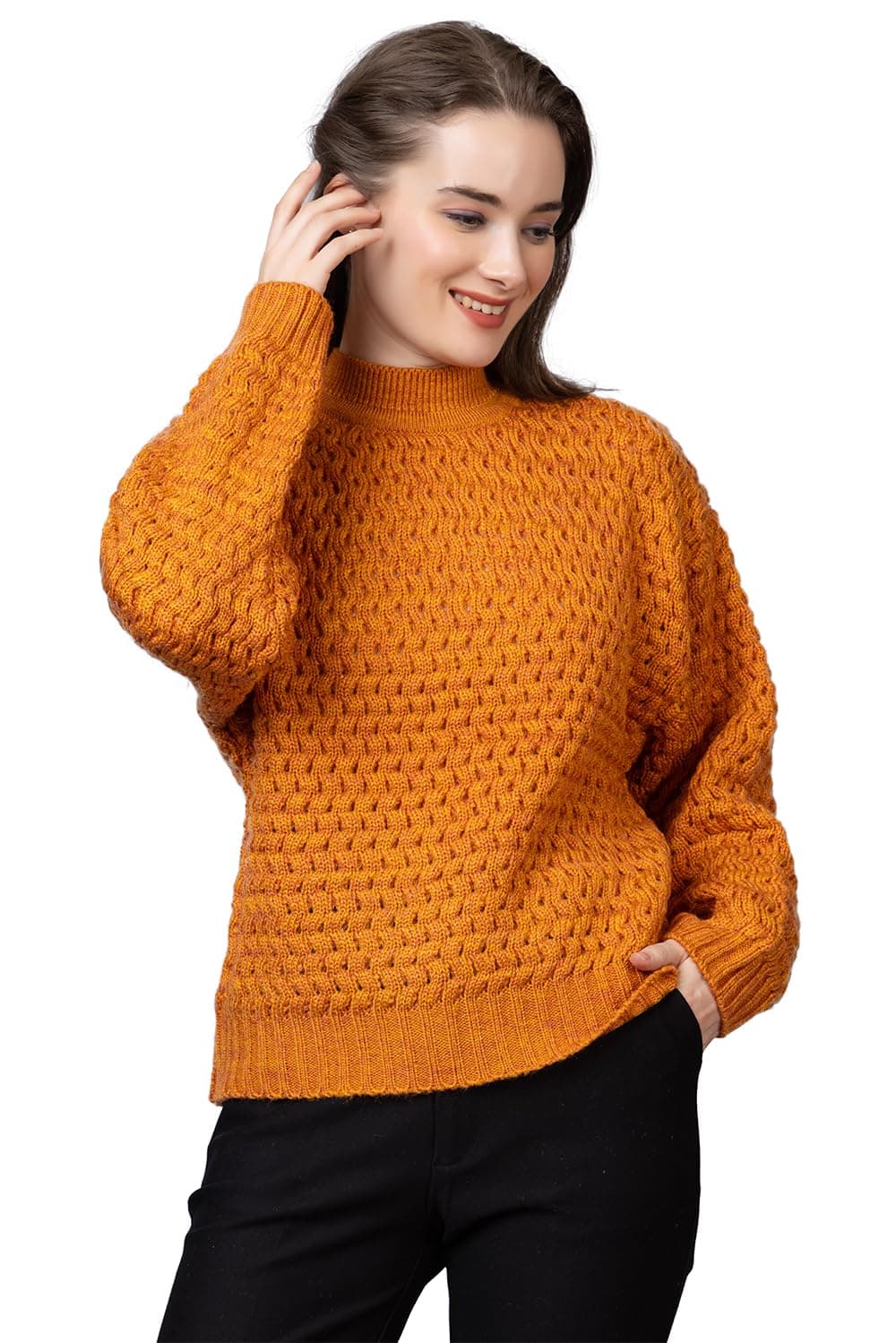 Style Dusk Women's High Neck Pullover Relaxed Fit Sweater for Winter Wear | Full Sleeve 100% Wool Stylish Sweater with Comfort Fit