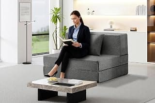 Los Angeles Foldable One Seater Sofa Cum Bed, Sofa Bed 3 X 6 Feet, Jute Fabric Washable Cover Including One Cushion Perfect for Home & Office, Guest Room - Grey Color
