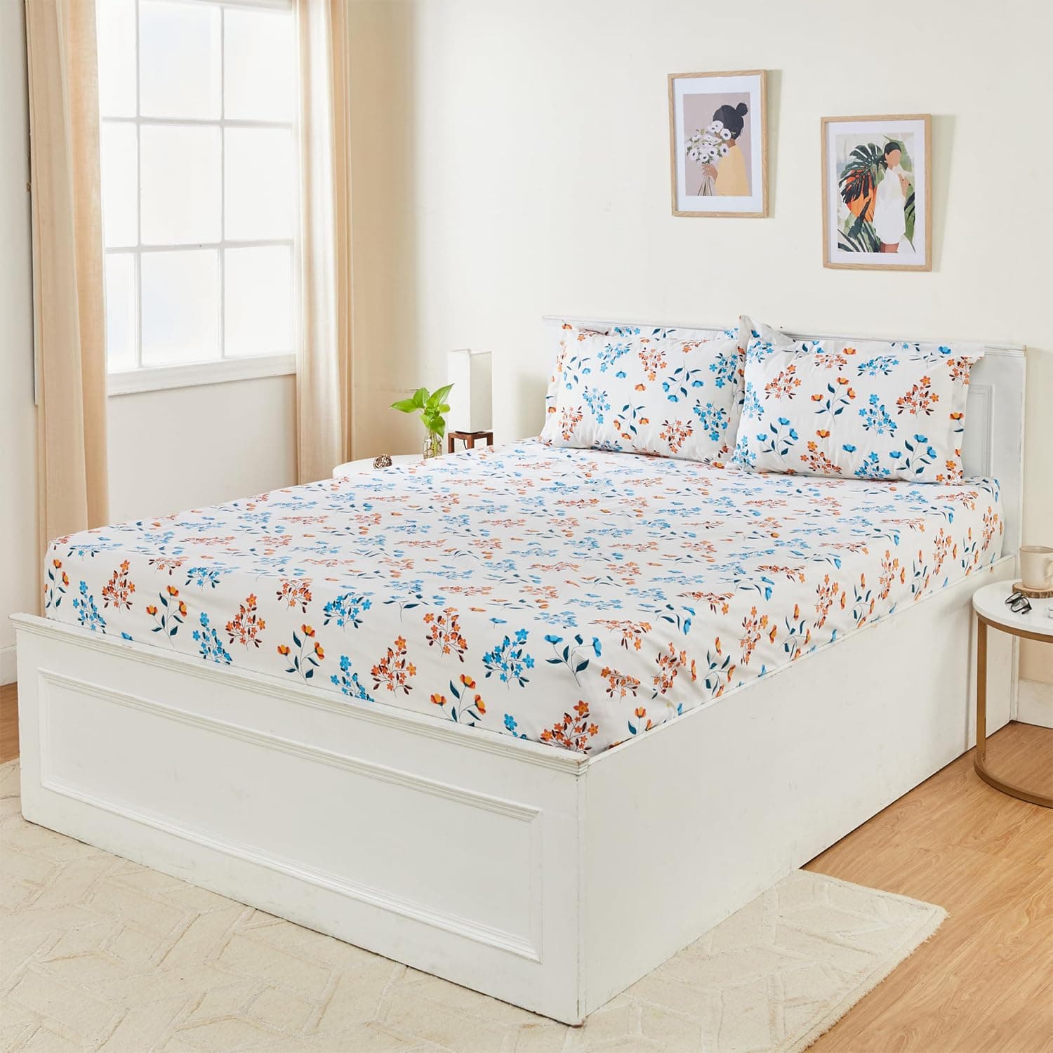 Amazon Brand - Solimo Floral 144 TC Cotton King Size Bedsheet with 2 Pillow Covers| 90x108 Inch| Gold