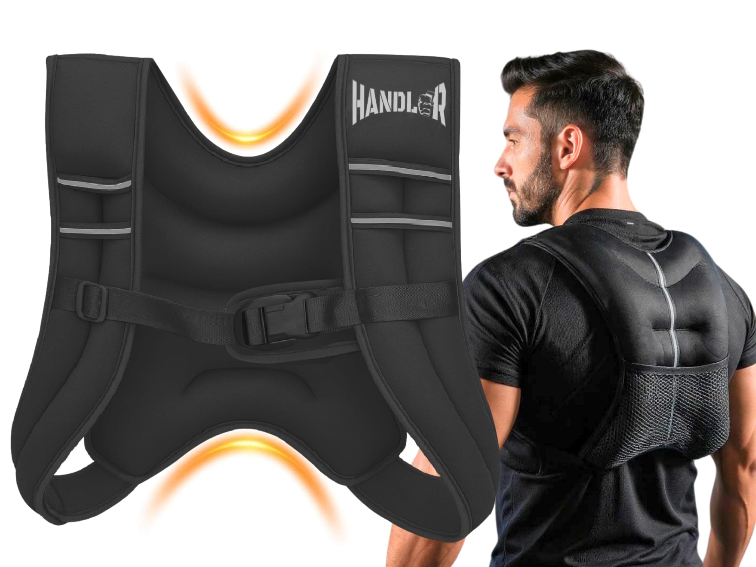 Handler Durable Body Weighted Vest for Men & Women, 2.5 Kg / 5 Kg / 7.5 Kg / 10 Kg Weight Vest with Reflective Stripe for Workout | Gym Equipment | Fitness jacket| Workout Equipment, Muscle Building | Military Equipment | Weight Loss, Weightlifting, Adjustable Vest Belt (Black, 7.5 Kg)