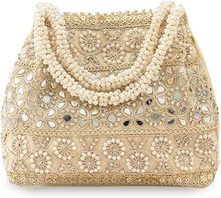 Vesara Golden Potli Handbags For Women | Potli Bags For Ladies For Wedding | Potli Bags For Women | Wedding Bags For Woman | Batwa Potlis Hand Bag | Designer Potli Bag For Ladies For Marriage