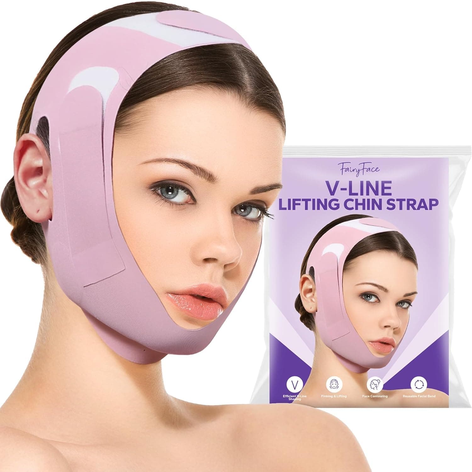 SWOPPLY Face Slimming Belt V-Shape Chin Strap for Double Chin Reduction | Reusable Elastic Face Lift Band for Jawline Lifting, Cheek Slimming and Facial Firming | V-Line Chinstrap for Men and Women