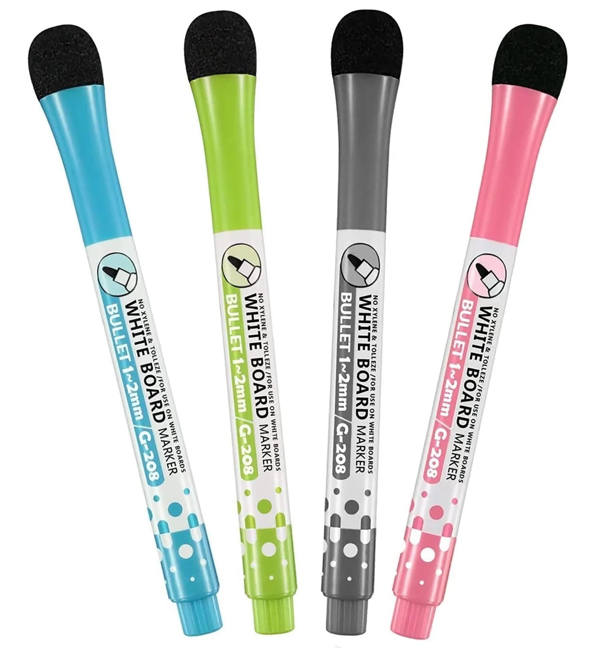 GLUN® White Board Markers Attached Top Cap Duster, 4 Bright Effect Highlighter Pens, Dazzling Colours, Quick Dry and Wet Cleaning, No Smearing