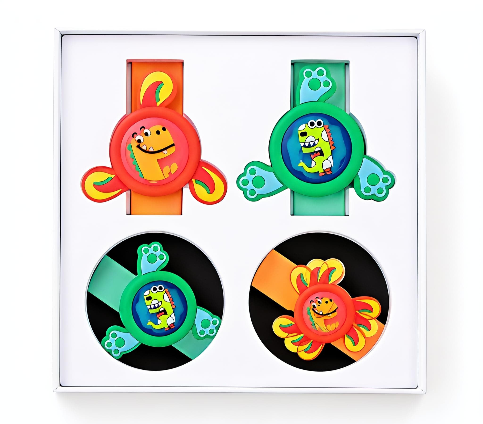 Diamond Craft Pack of 4 Rakhi for Brother Kids Wrist Band for Boys and Girls Spinning Slap Band Cute Cartoon Bracelet Wrist Band with LED Light Up, Great Birthday Return Gift Toys for Kids Boys Girls