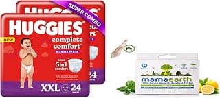 HUGGIES Complete Comfort Wonder Pants, Double Extra Large (XXL) Combo Pack of 2, 24 count Per Pack, (48 count) & Mamaearth Natural Repellent Mosquito Patches For Babies with 12 Hour Protection
