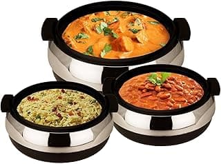 Jaypee Glasserol Serving Casserole Set of 3 Inner Stainless Steel Toughened Glass Lid PUF Insulated Hot Box | Roti Box | Easy to carry | Food Grade | Stackable | 800,1200,1700 ml, Black