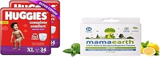 HUGGIES Complete Comfort Wonder Pants, Extra Large (XL) Combo Pack of 2, 34 count Per Pack, (68 count) & Mamaearth Natural Repellent Mosquito Patches For Babies with 12 Hour Protection,White,Pack of 1
