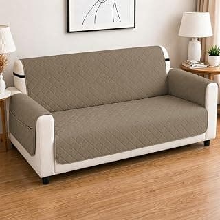 Cloth Fusion 300 GSM Quilted Solid 3 Seater Sofa Cover Mat-Style Fully Covered with Armrest Pockets, Adjustable Straps & Lock Fit (170 cm Seat Run, Brown)
