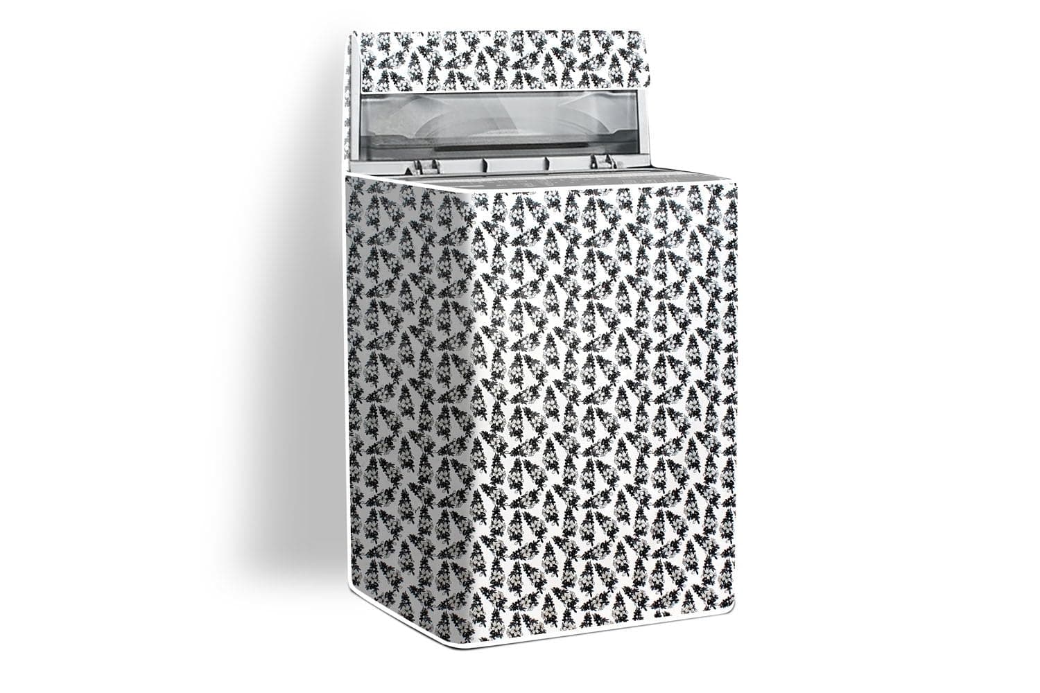 Stylista Fully Automatic Top Load Washing Machine Cover | Waterproof & Dustproof | Wipeable & Easy-Care Fabric | Inlet & Outlet Pipe Cut-Out Design, Floral Pattern White & Grey, PVC, (56x56x85 CM)