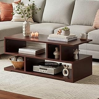 RIZIK STORE Engineered Wood Coffee Table in Walnut Finish | Modern Living Room Center Table with Suede Texture | Sofa & Tea Table | 3-Year Warranty (Brown)