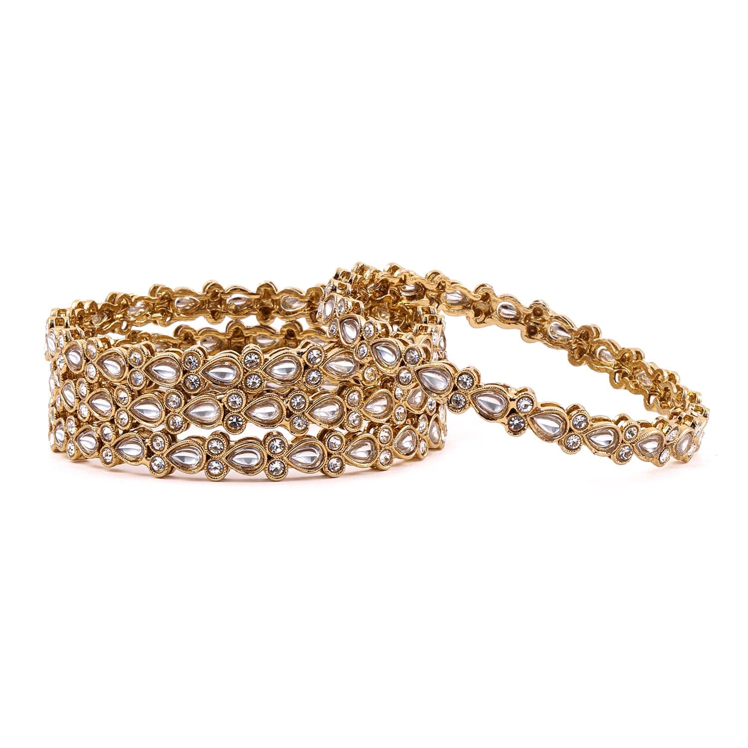 Rubans Set of 4 Kundan Ethnic Bangles Trendy Jewellery Gift for Women & Girls