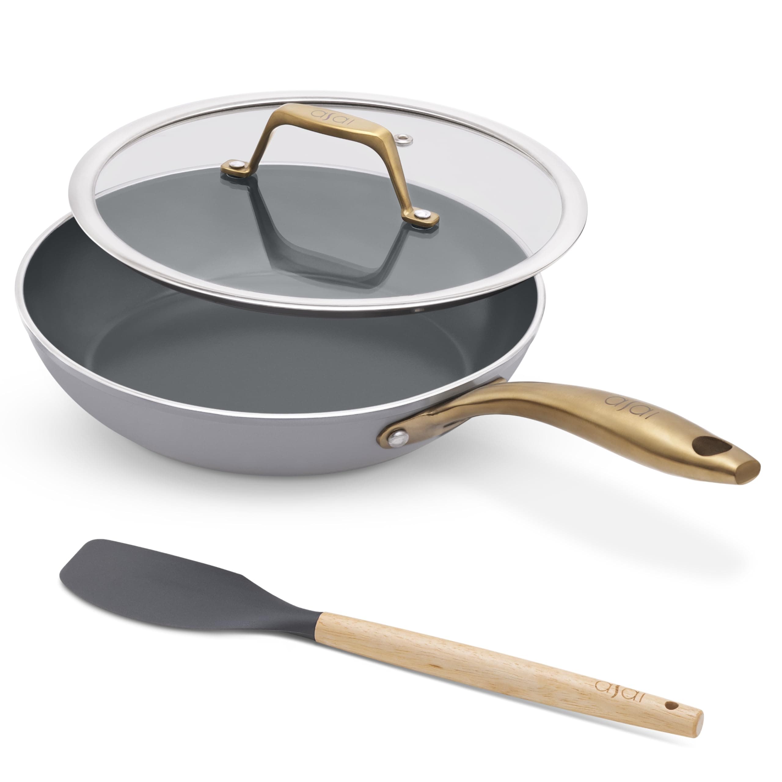 Asai Ceramic Pan for Cooking 24cm Swiss Non-Stick Frying Pan with Lid | Grey | Lab-Tested | 100% Toxin Free | No PFAS, PFOA, PTFE | Superior Swiss Ceramic | Induction Safe │ ISI & FDA Approved