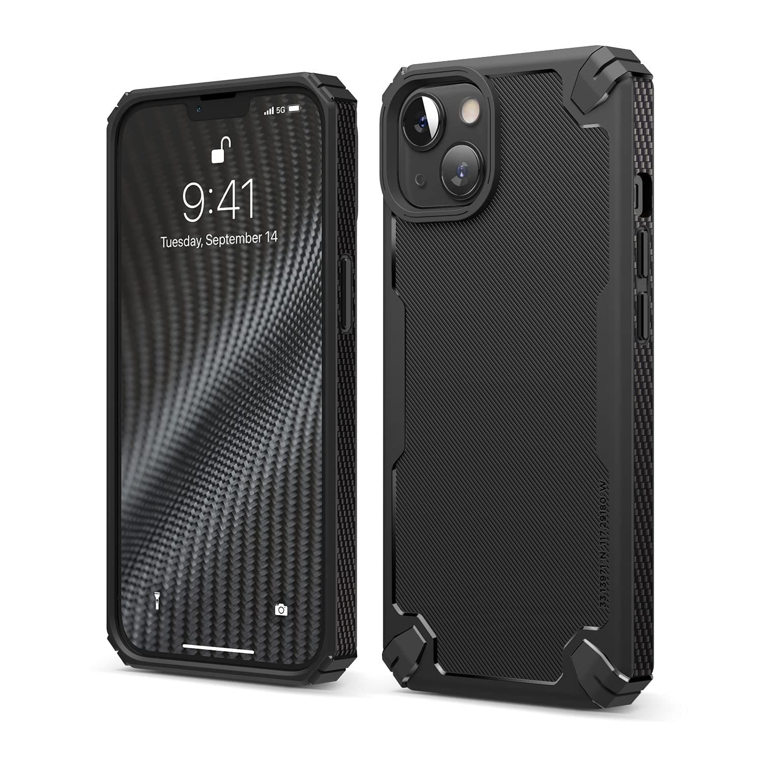 elago Armor Case for iPhone 13 Black | US Military Grade Drop Protection, Heavy-Duty Protection, Carbon Fiber Texture, Tough Rugged Design (Black)