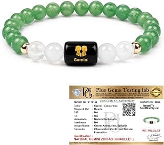 EverMineCrystal Gemini Zodiac Bracelet (मिथुन राशि) for Men & Women | Green Aventurine & Milky Quartz Crystal Bracelet for Emotional Balance, Focus & Positive Energy | Astrology Healing Bracelet Gift