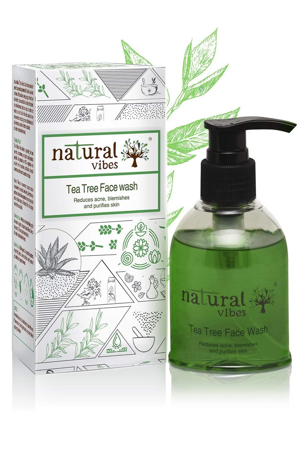 Natural Vibes Tea Tree Acne Face Wash | For Blemishes| Oil Control | Clear Bright Skin | Dirt & Tan Removal |No Paraben & Sulphate | Ayurvedic & Vegan | 150 ml | For Men & Women | All Skin Types