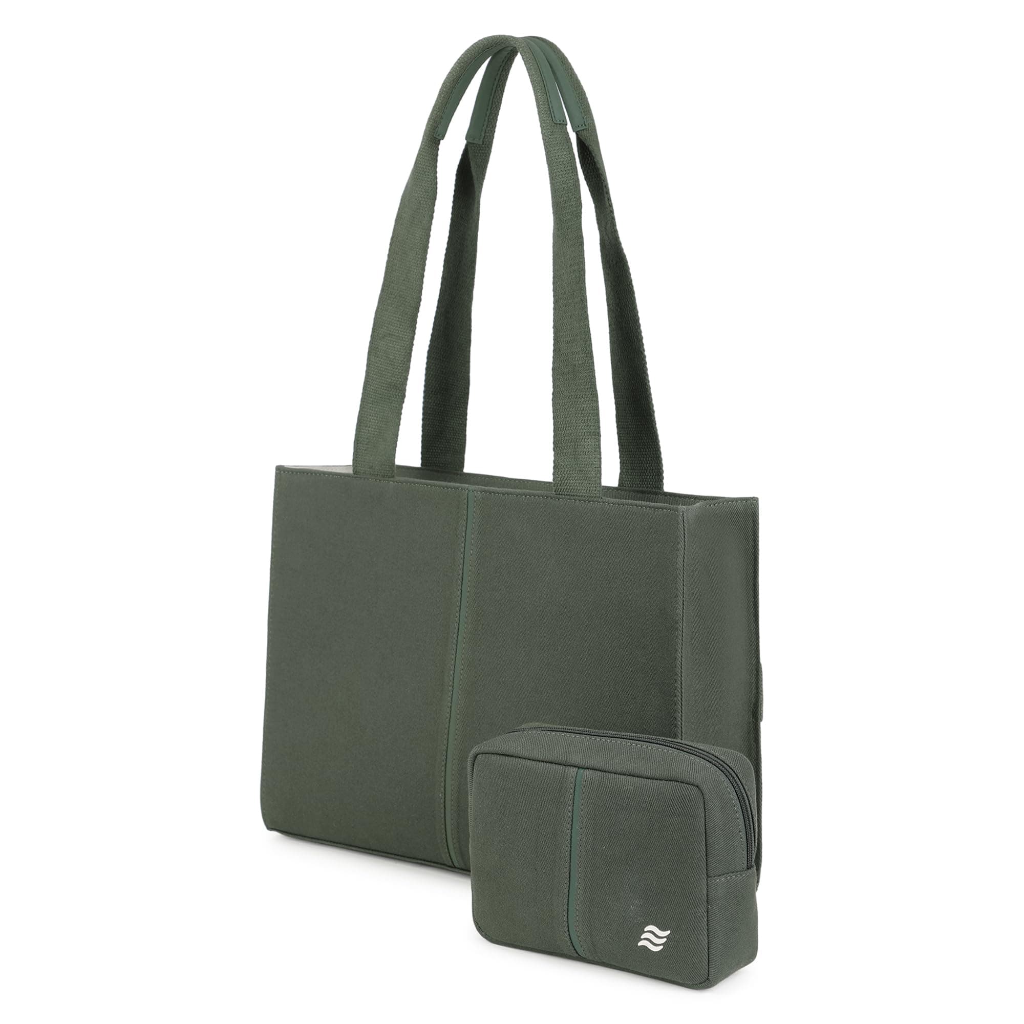 Assembly Premium Canvas Tote Bag Fits upto 14" Laptop for Women | Structured Shoulder bag with Travel Pouch & multiple pockets for Office, college & Travel- Iris