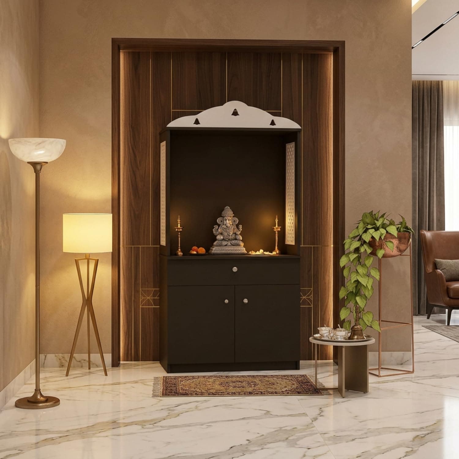 TRISULM Vision Home Temple/Pooja Unit/Home Mandir/Engineered Wood (Knock Down)