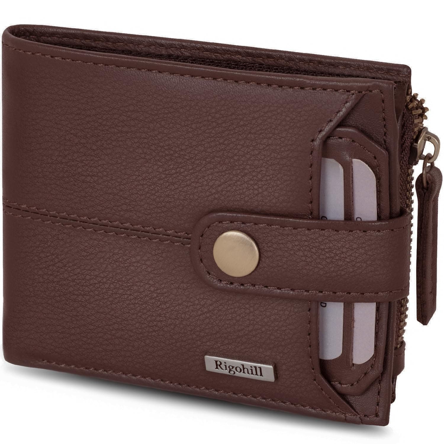 RIGOHILL Doger Brown Mens Leather Wallet | Genuine Leather Wallet with RFID Blocking | Gift Set for Men